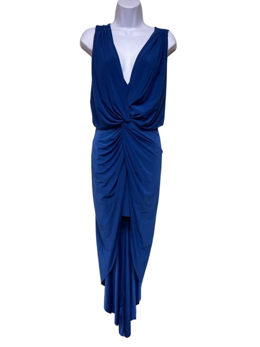 MISA Los Angeles Domino Dress Navy Blue Ruched Knot Front XS NWT Made USA